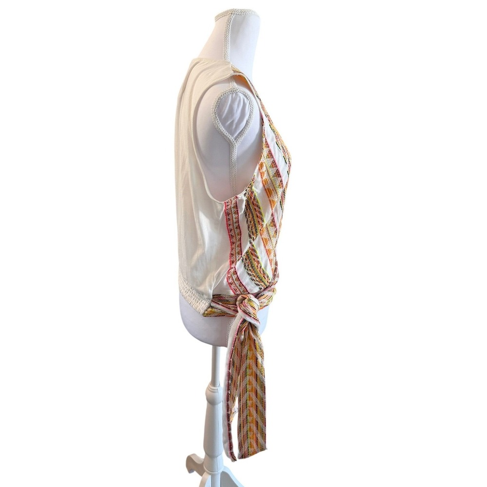 Anthropologie Dolan White Embroidered Wrap Tie Sleeveless Blouse Women's L- NWT - Picture 3 of 8